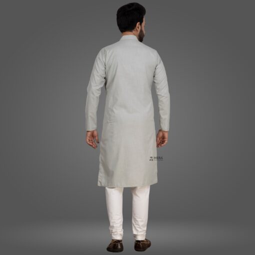 ''Back View of Light Grey Kurta and Pajama''>