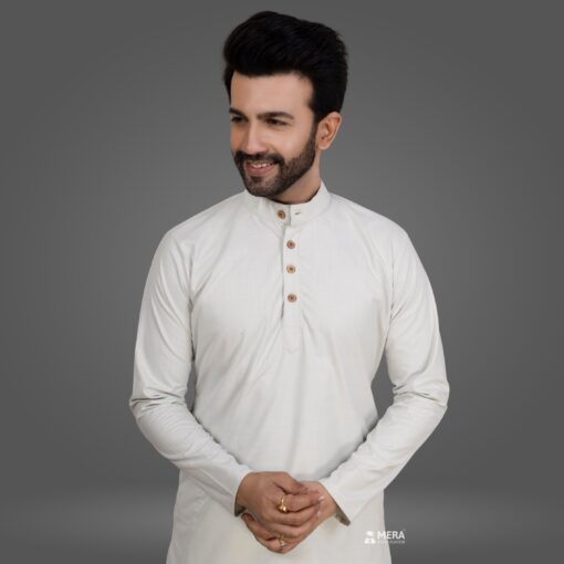 ''Greenish Grey Cotton Kurta Pajama''>