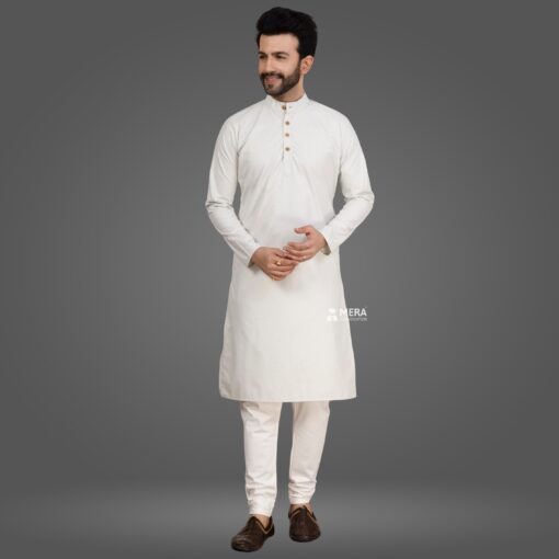 ''Greenish Grey Cotton Kurta and Pajama''>