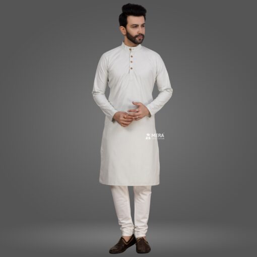 ''Greenish Grey Premium Cotton Kurta Pajama''>