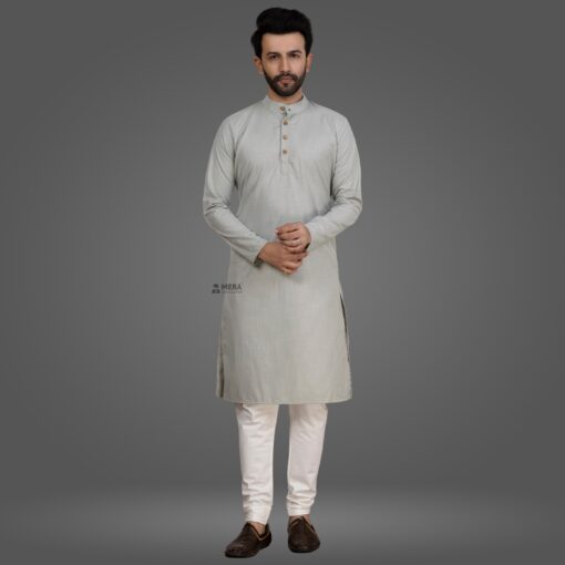 ''Light Grey Cotton Kurta Pajama''>