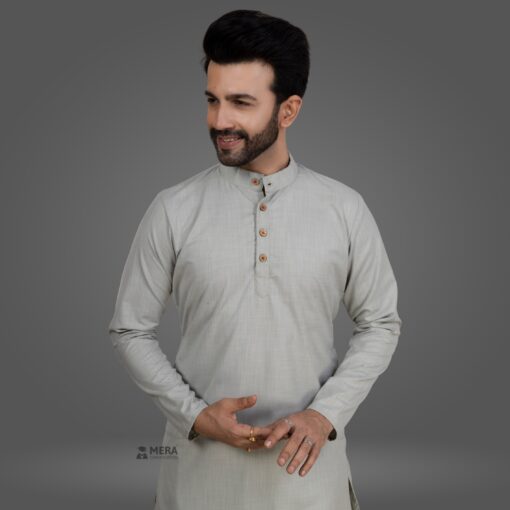 ''Light Grey Cotton Kurta and Pajama''>