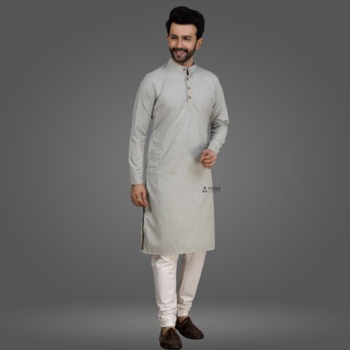 ''Light Grey Premium Cotton Kurta Pajama''>