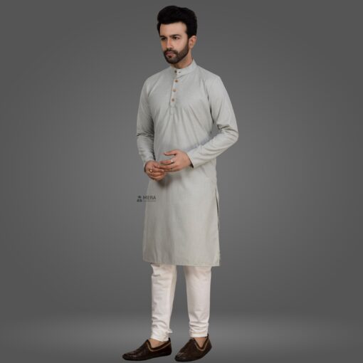 ''Light Grey Premium Cotton Kurta and Pajama''>