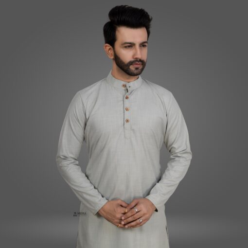 ''Light Grey Traditional Cotton Kurta and Pajama''>