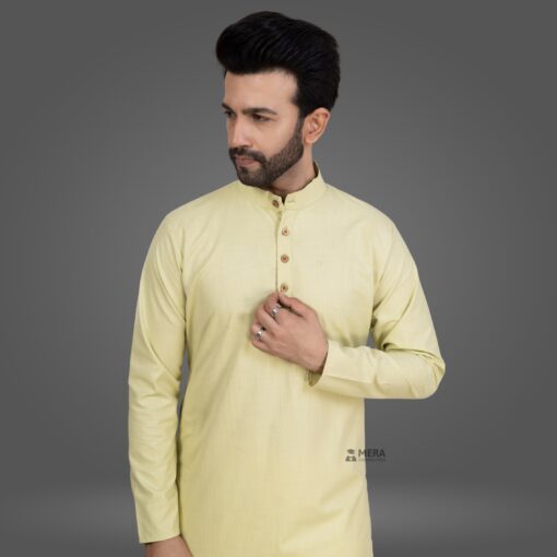 ''Lime Green Cotton Kurta and Pajama''>