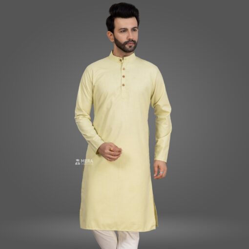 ''Lime Green Premium Cotton Kurta Pajama''>