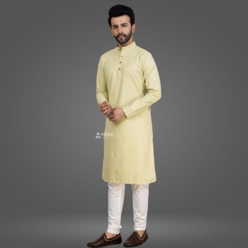 ''Lime Green Premium Cotton Kurta and Pajama''>