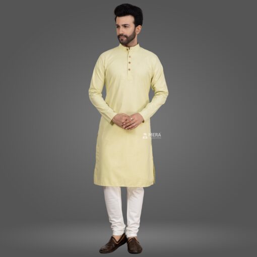 ''Lime Green Traditional Cotton Kurta and Pajama''>