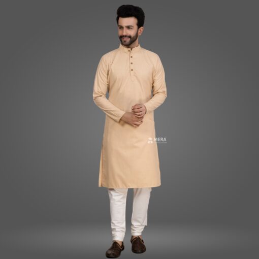 ''Mellow Buff Cotton Kurta and Pajama''>