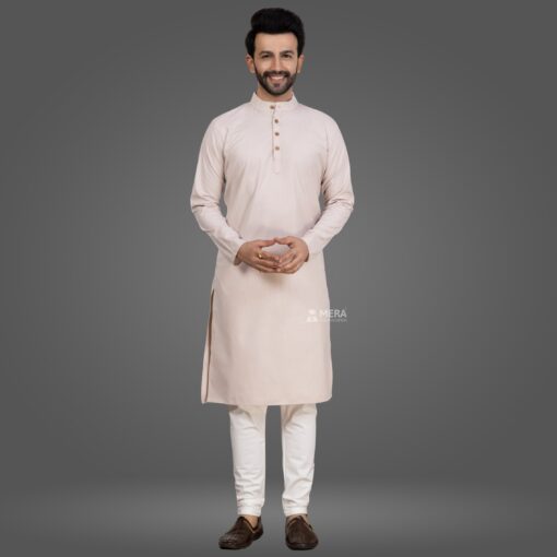 ''Nude Pink Cotton Kurta Pajama''>