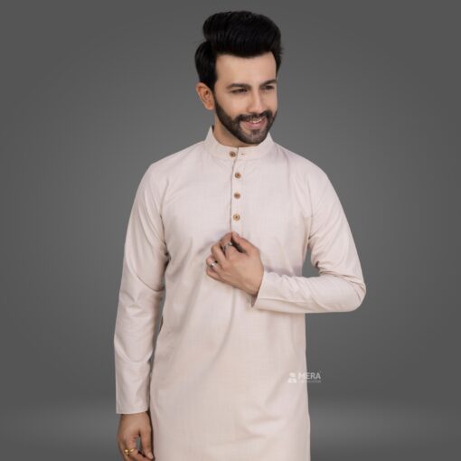 ''Nude Pink Cotton Kurta and Pajama''>