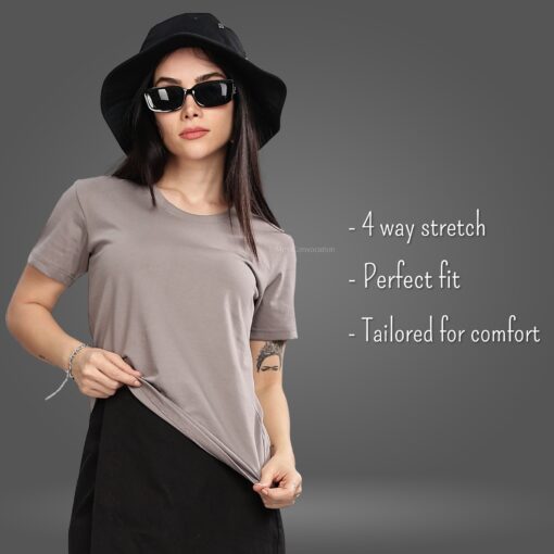 ''Ash Grey Women Premium Tencel Crew Neck Tshirt''>