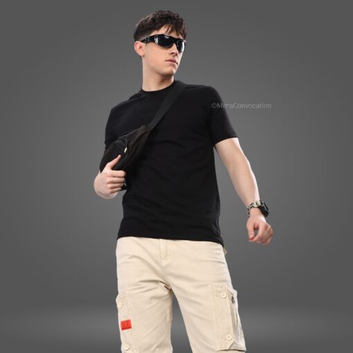 ''Black Half Sleeve Cotton Tshirt''>