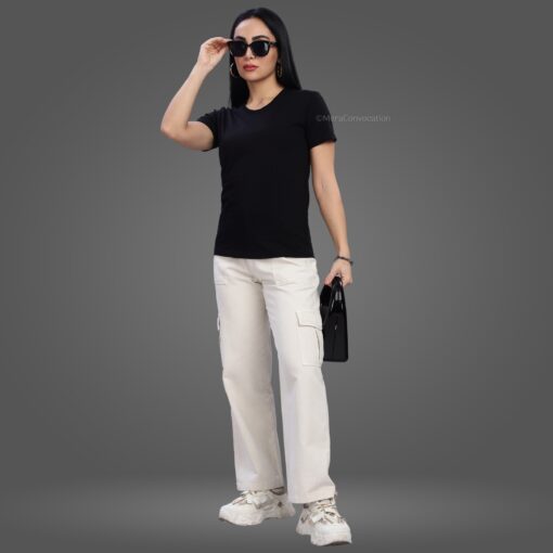 ''Black Women Premium Tencel Crew Neck Tshirt''>