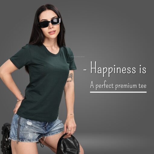 ''Bottle Green Tencel Premium Women Half Sleeve Tshirt''>