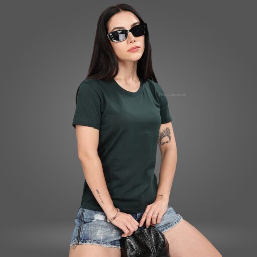 ''Bottle Green Women Half Sleeve Tshirt''>
