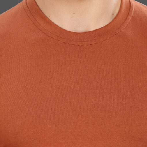 ''Brown Half Sleeve Crew Neck Rib''>