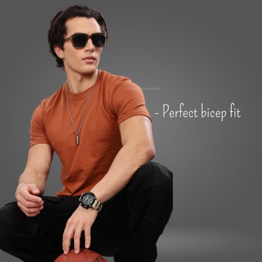 ''Brown Half Sleeve Round Neck Tshirt''>