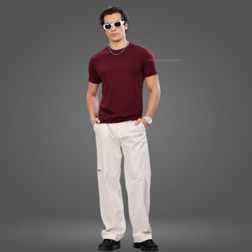 ''Burgundy Classic Half Sleeve Tee''>