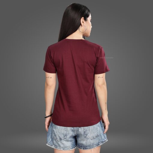 ''Burgundy Half Sleeve Women Tshirt''>