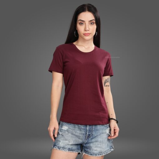 ''Burgundy Women Premium Crew Neck Tshirt''>
