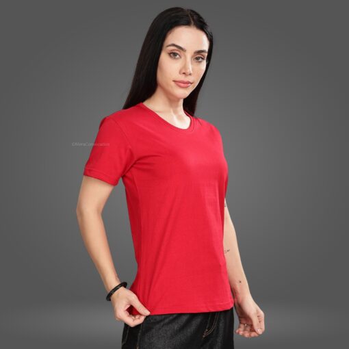 ''Cherry Red Tencel Premium Women Half Sleeve Tshirt''>