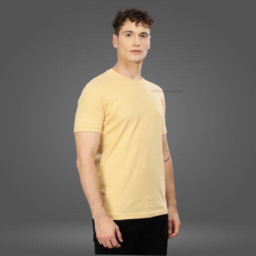''Cream Half Sleeve Round Neck Tshirt''>