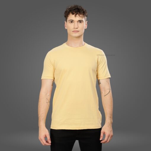 ''Cream Crew Neck Half Sleeve Tshirt''>
