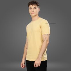 ''Cream Half Sleeve Round Neck Tshirt''>