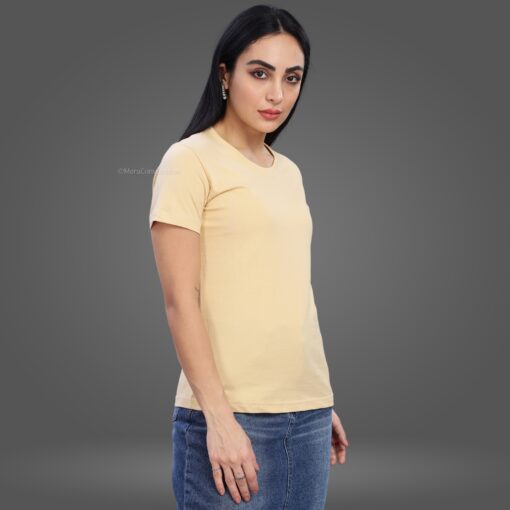 ''Cream Tencel Premium Women Half Sleeve Tshirt''>