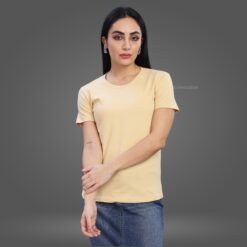 ''Cream Women Premium Crew Neck Tshirt''>