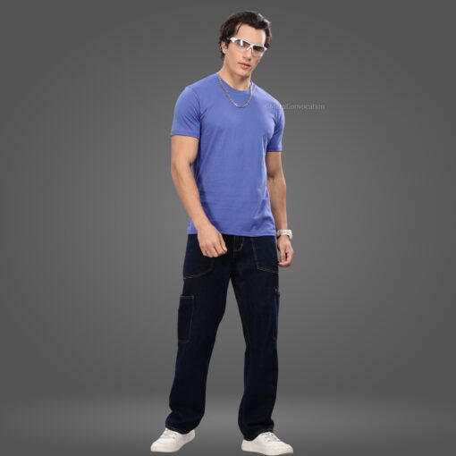 ''English Blue Crew Neck Half Sleeve Tshirt''>