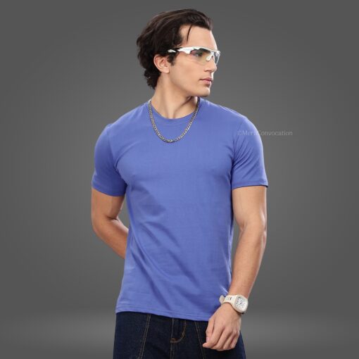 ''English Blue Half Sleeve Cotton Tshirt''>