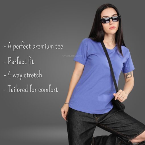 ''English Blue Round Neck Women Tshirt''>