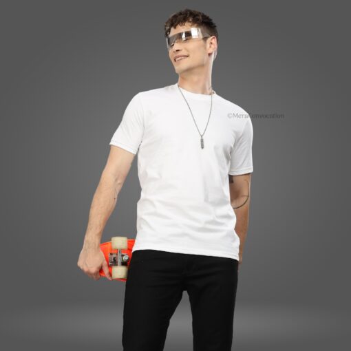 ''Milky White Crew Neck Tee''>