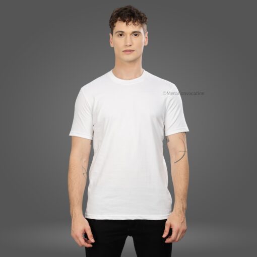 ''Milky White Premium Crew Neck Tee''>