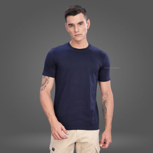 ''Navy Blue Premium Crew Neck Tee''>