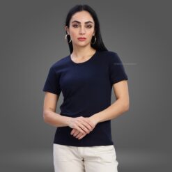 ''Navy Blue Women Premium Crew Neck Tshirt''>