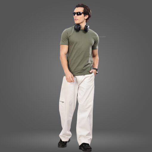 ''Olive Green Crew Neck Half Sleeve Tshirt''>