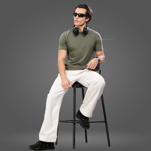 ''Olive Green Premium Crew Neck Tee''>