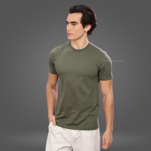 ''Olive Green Premium Crew Neck Tshirt''>