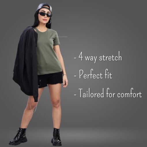 ''Olive Green Round Neck Women Tshirt''>