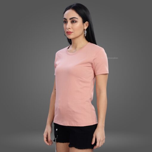 Peach Crew Neck Half Sleeve Women Tee