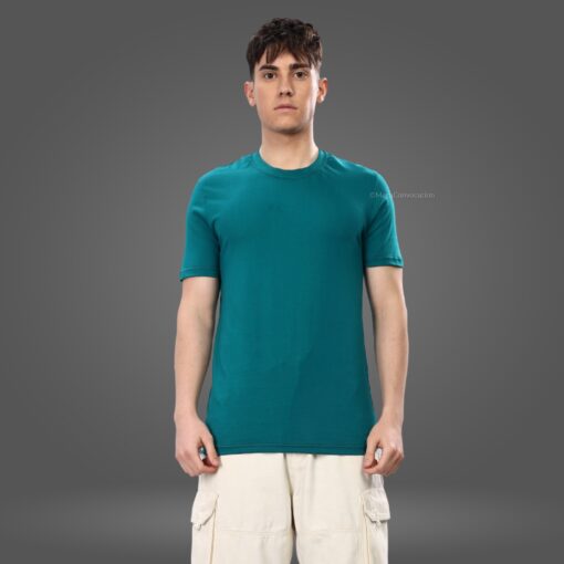 ''Peacock Blue Crew Neck Half Sleeve Tshirt''>