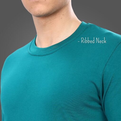 ''Peacock Blue Crew Neck Tee Rib''>