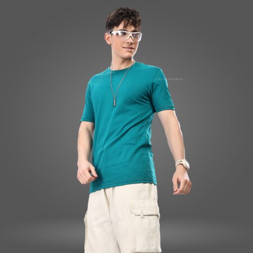 ''Peacock Blue Round Neck Tshirt''>