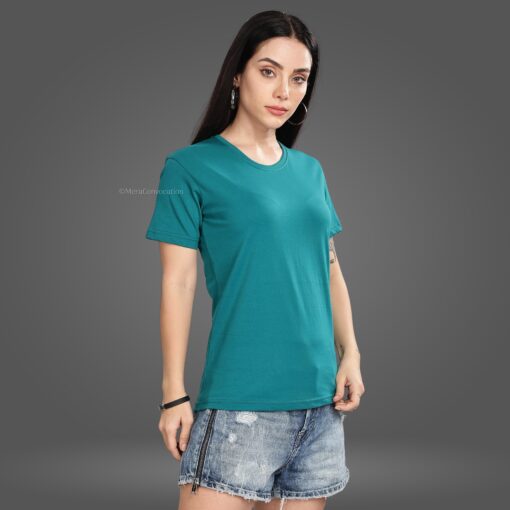 ''Peacock Blue Tencel Premium Women Half Sleeve Tshirt''>