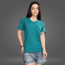 ''Peacock Blue Women Premium Crew Neck Tshirt''>