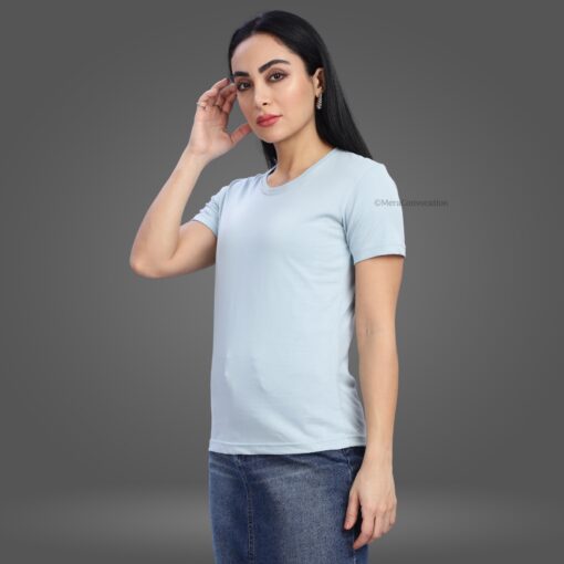 ''Pigeon Blue Crew Neck Half Sleeve Women Tee''>